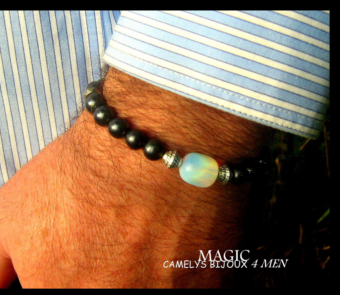 CAMELYS MAGIC 4 MEN - Men stone Opal Bracelet Onyx Hematite Tourmaline Moonstone, Handmade bracelet men gift
