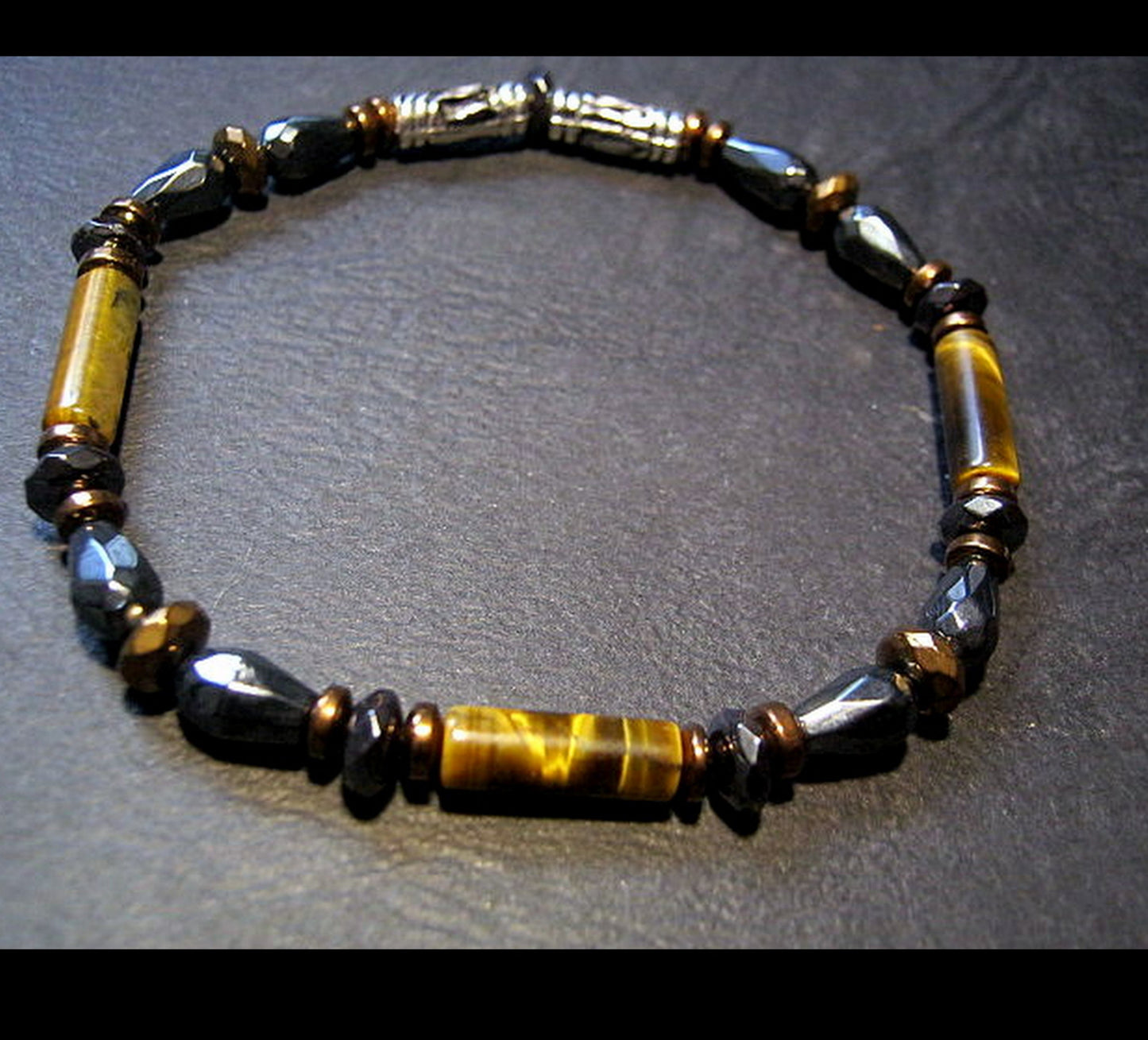 Bracelet TIGER EYE Hematite Onyx Healing protection precious stone, men handmade slim bracelet Men gift