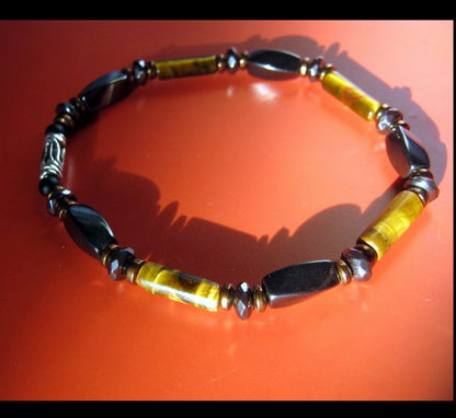Men bracelet TIGER EYE Hematite Onyx Healing protection precious stone, handmade slim bracelet Men gift