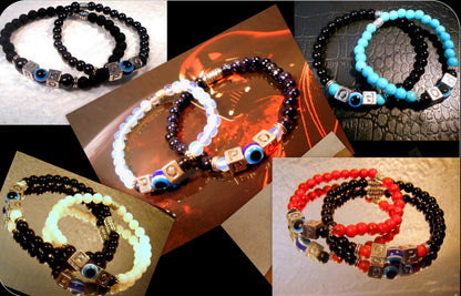 COUPLE Evil Eye stone custom BRACELETS for Protection, Handmade bracelet men women couple gift