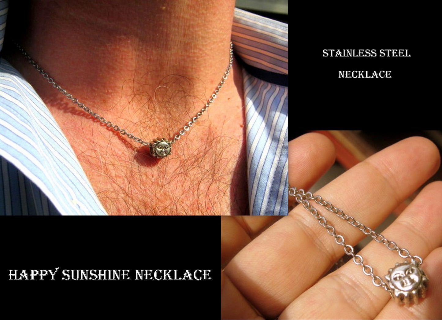 Men SUNSHINE pendant protection Necklace, chain stainless steel, Handmade necklace Men Gift