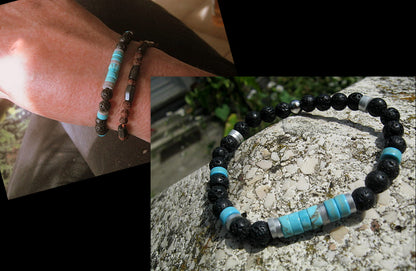 Bracelet african TURQUOISE heishi Hematite Tourmaline Healing stone, handmade bracelet men gift