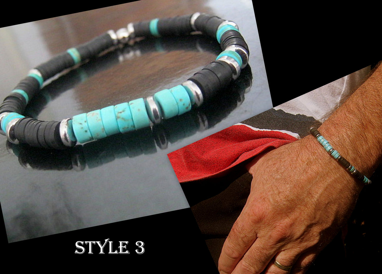 Bracelet african TURQUOISE Tourmaline Lava heishi Hematite Healing stone, handmade bracelet men gift