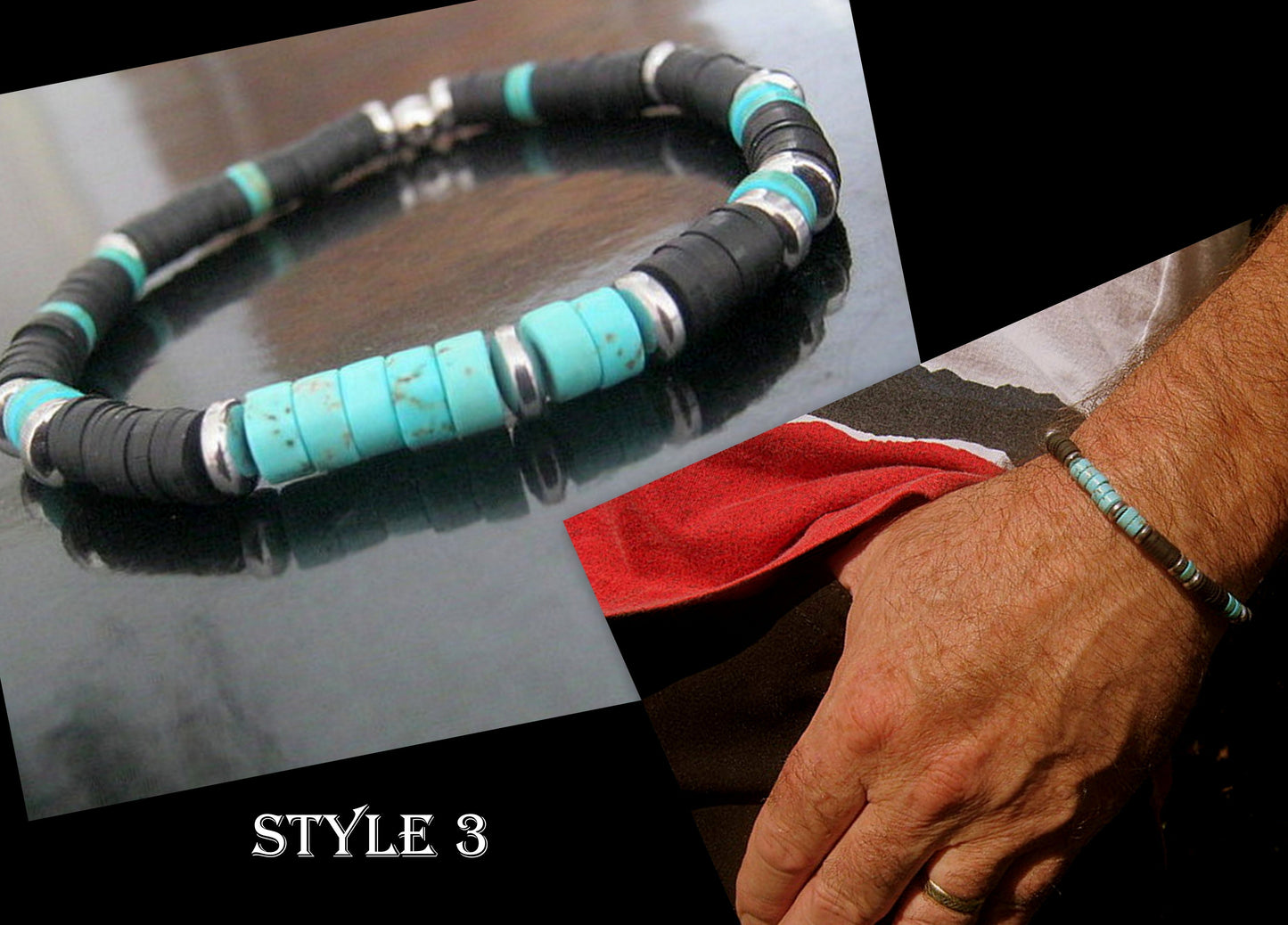 Bracelet african TURQUOISE Lava heishi Hematite Tourmaline Healing stone, handmade bracelet men gift
