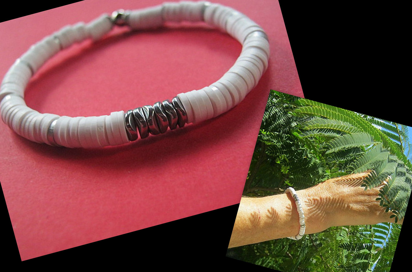 Men Bracelet white african style disc heishi silver hematite Protection stone, handmade bracelet men gift