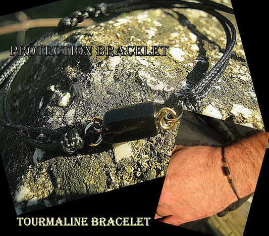 TOURMALINE stone men slim bracelet Cord slice knot, Protection stone, minimalist surfer Handmade bracelet Men/women/couple gift,