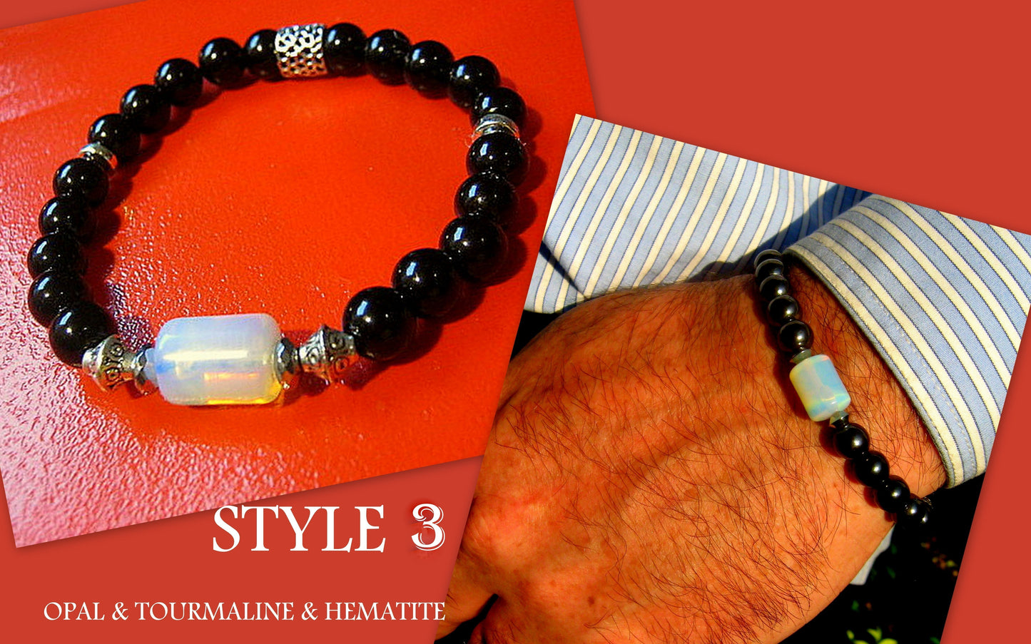 CAMELYS MAGIC 4 MEN - Men stone OPAL Bracelet red TIGER EYE Onyx Tourmaline Hematite Moonstone, Handmade bracelet men gift