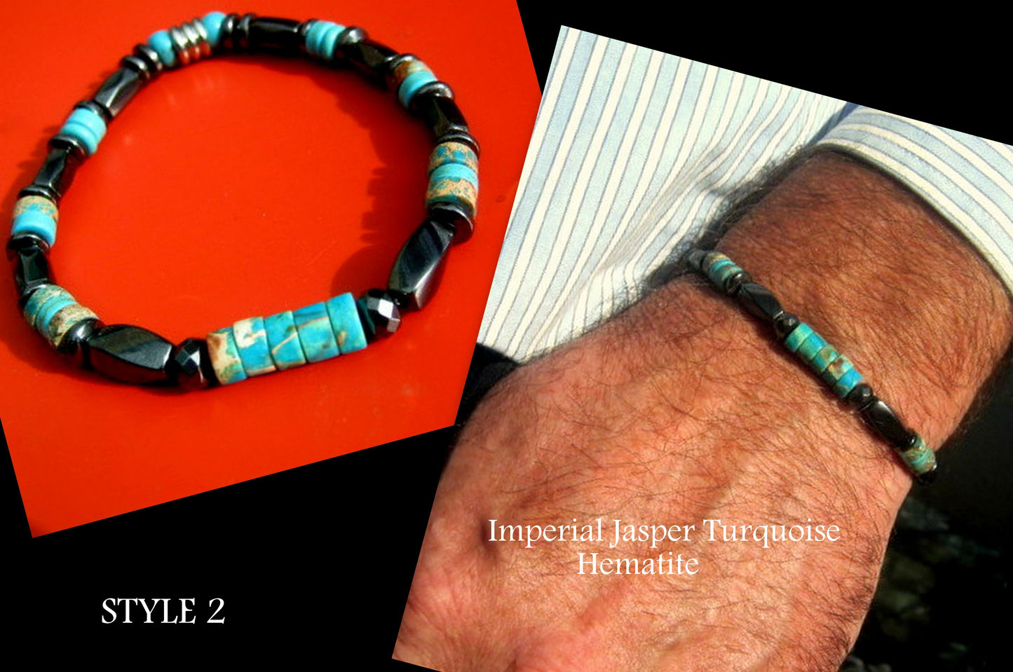 CAMELYS MAGIC 4 MEN - Men Bracelet blue Turquoise Imperial Jasper black Coco wood Hematite heishi Healing stone, handmade bracelet men gift
