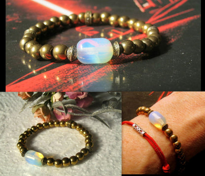 OPAL stone black Hematite Bracelet Moonstone, Healing stone, Handmade bracelet men women couple gift
