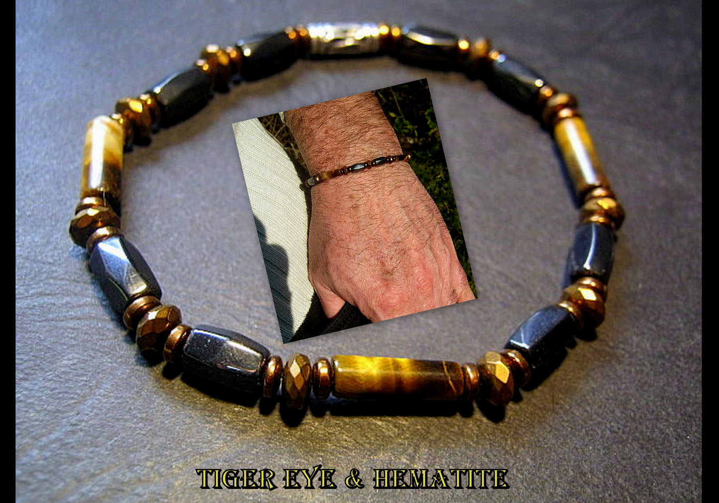 Men bracelet TIGER EYE Hematite & Coco wood Healing protection stone, handmade bracelet Men gift