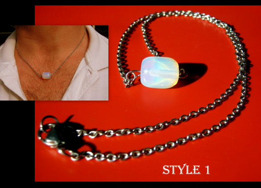 CAMELYS MAGIC 4 MEN - OPAL stone men pendant Necklace EMF Protection, healing crystal, chain stainless steel handmade necklace Men Gift