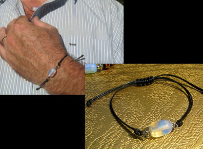 Men Opal stone Lava Hematite bracelet thin Cord black red slice knot Bracelet, Healing crystal, Stack slim set surfer Handmade bracelet men gift