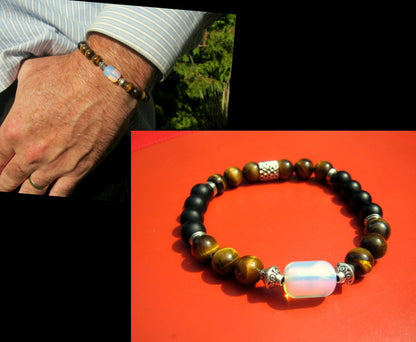 CAMELYS MAGIC 4 MEN - Men stone OPAL Bracelet red TIGER EYE Onyx Tourmaline Hematite Moonstone, Handmade bracelet men gift