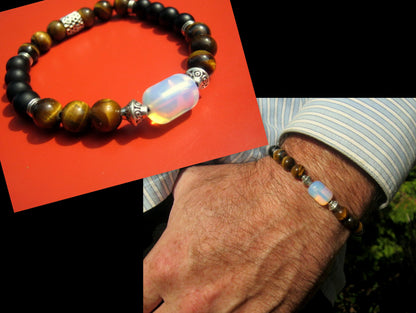 Men stone OPAL Bracelet TIGER EYE Tourmaline Onyx Hematite Moonstone, Handmade bracelet men gift