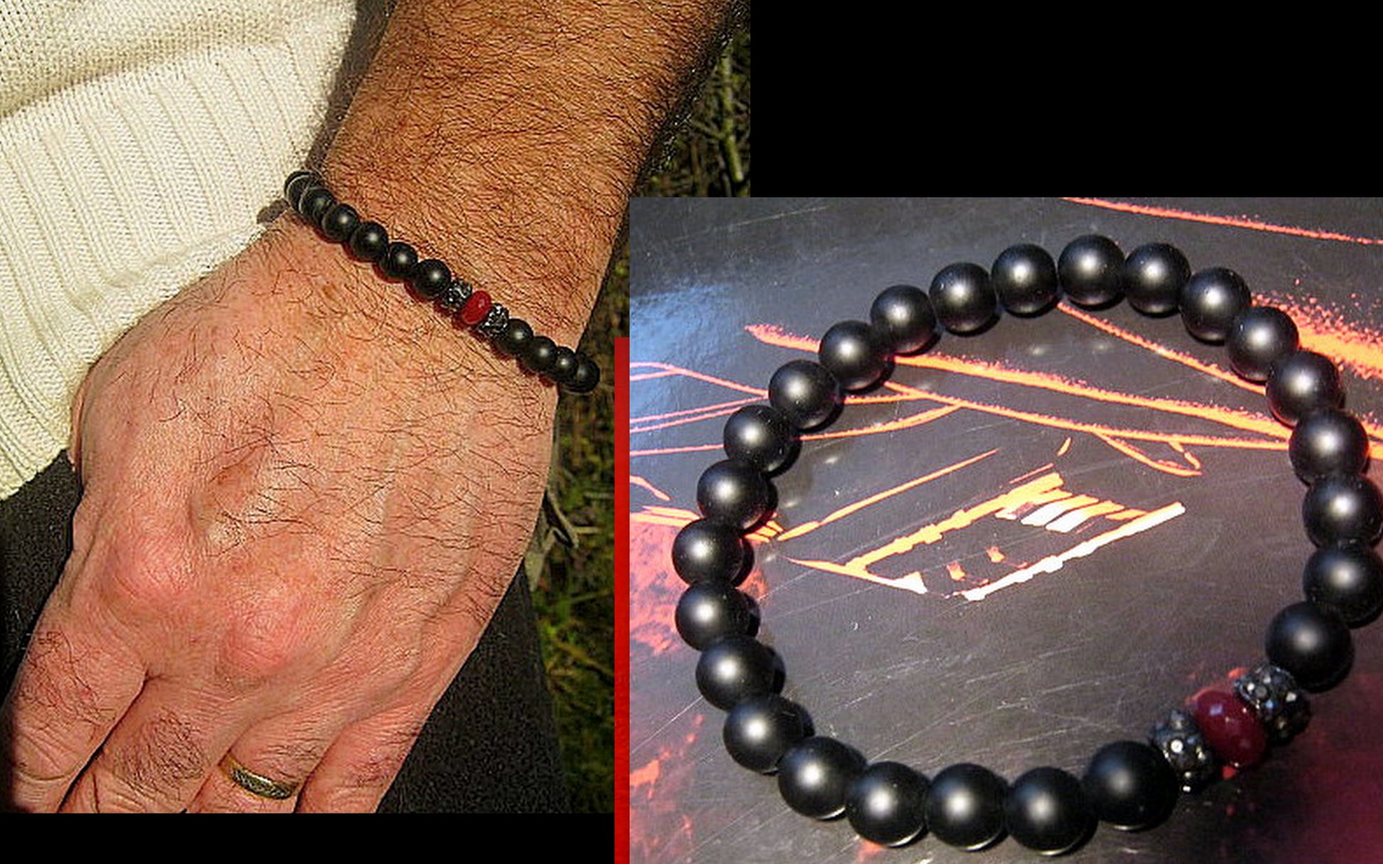 CAMELYS MAGIC 4 MEN - Men RUBY Black Lava Onyx Hematite bracelet, protection abundance stone handmade bracelet men gift