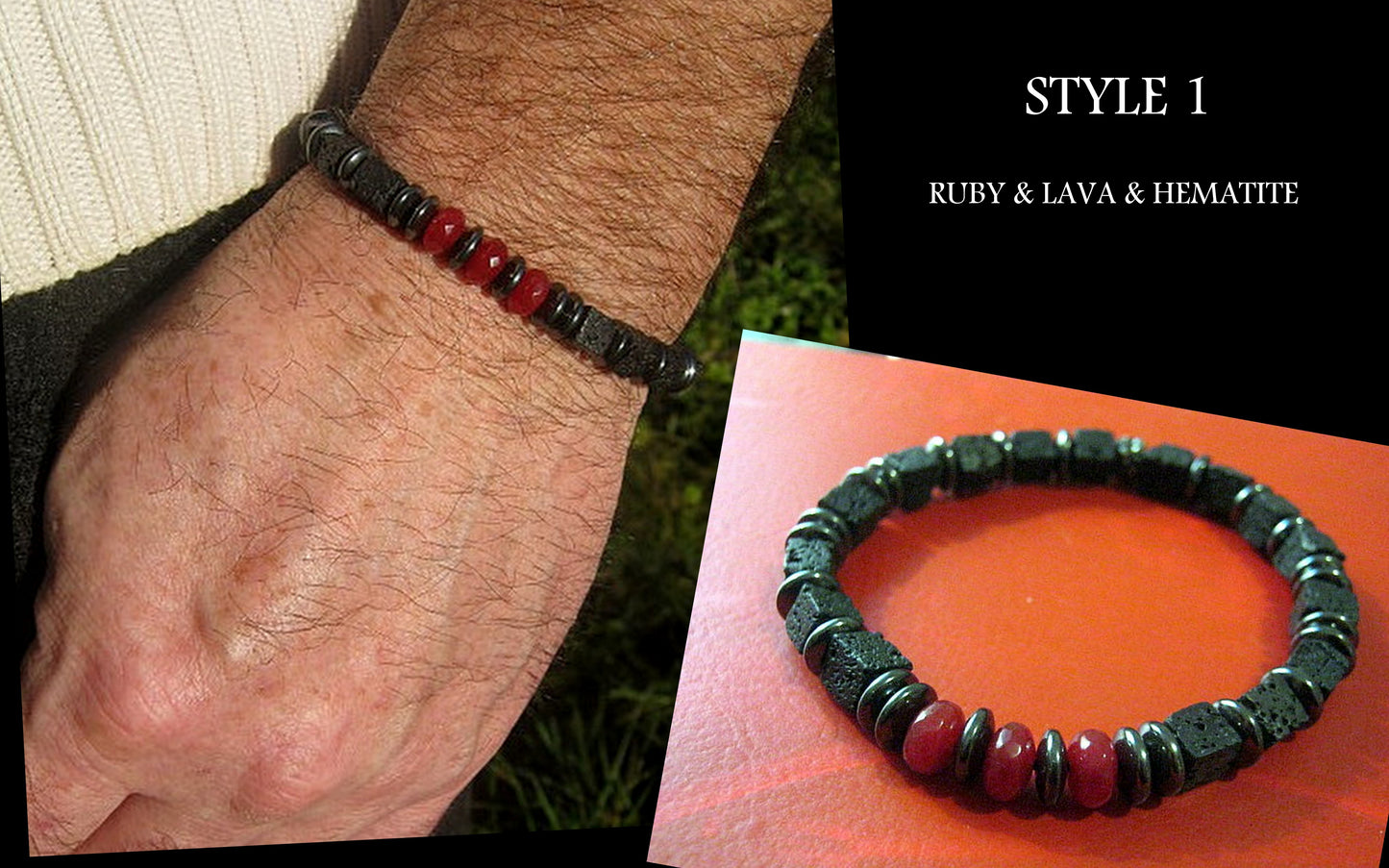 CAMELYS MAGIC 4 MEN - Men RUBY Black Lava Onyx Hematite bracelet, protection abundance stone handmade bracelet men gift