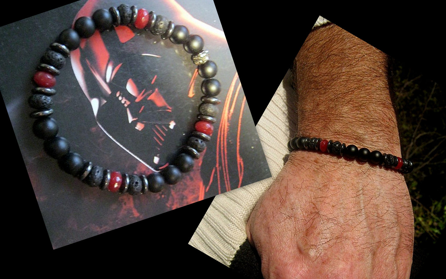 CAMELYS MAGIC 4 MEN - Men RUBY Black Lava Onyx Hematite bracelet, protection abundance stone handmade bracelet men gift