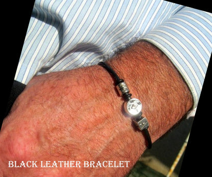 Men silver COMPASS custom cord /Leather Bracelet, Stack slim protection Handmade bracelet men gift