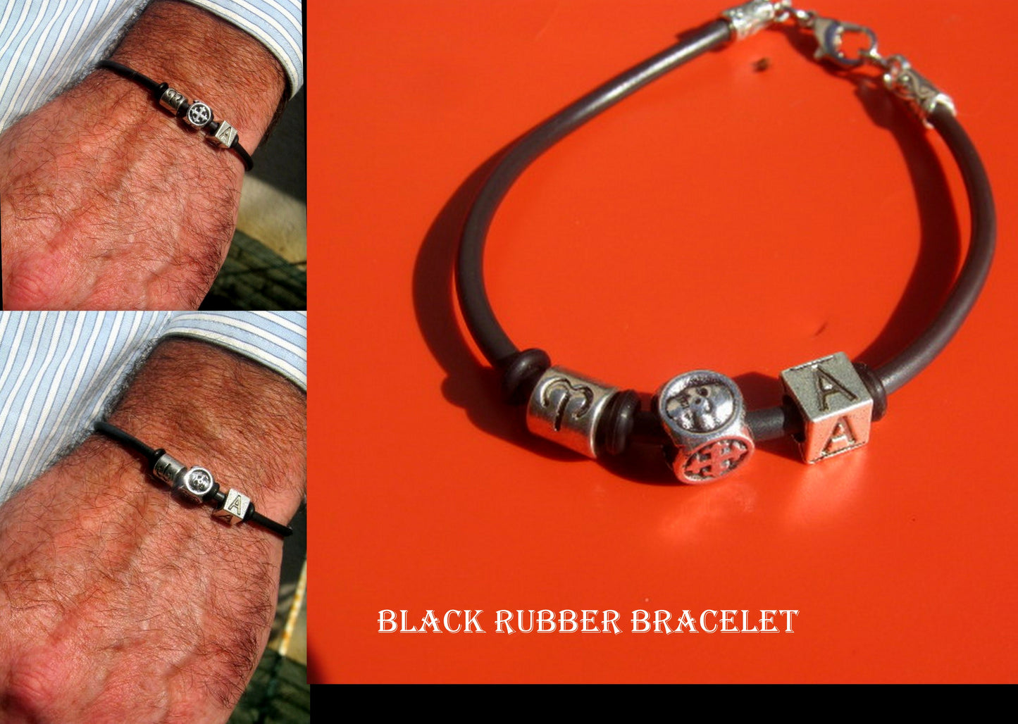 Men silver CROSS Skull punk custom cord /Leather Bracelet, Stack slim protection Handmade bracelet men gift