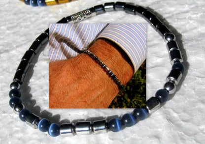 Custom MORSE CODE men/women Hematite Opal Cat Eye stone Bracelet, I love you Secret Message, Healing protection gemstone Men handmade slim bracelet Men gift