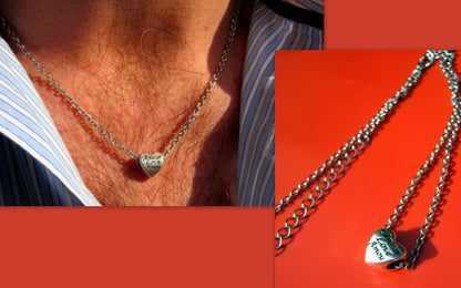 Men LOVE HEART pendant Necklace, chain stainless steel, ST. VALENTINE gift, Handmade necklace Men women Gift