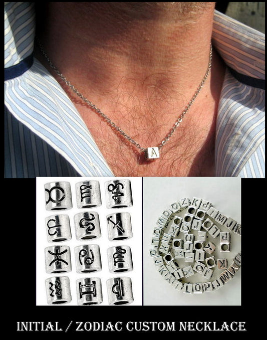 Men initial/ letter/ zodiac custom pendant Necklace, chain stainless steel handmade necklace Men women Gift