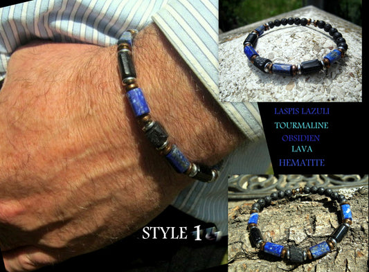 CAMELYS MAGIC 4 MEN - Men Bracelet LAPIS LAZULI Lava Tourmaline Turquoise Onyx Protection stone, handmade bracelet men gift