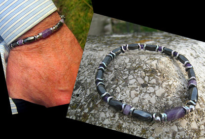 Men bracelet AMETHYST Hematite, Healing protection stone, handmade bracelet Men gift